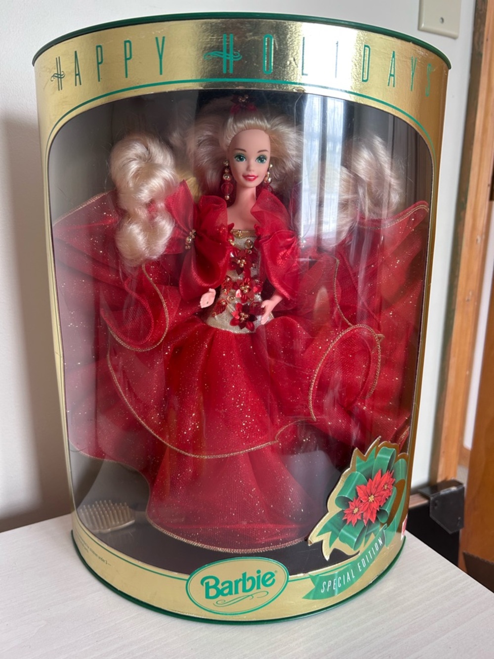 1993 Special Edition Holiday Barbie Sparkling Poinsettia Red Holiday Gown Doll